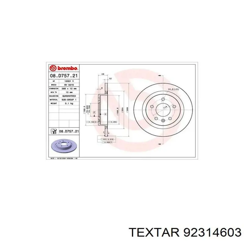 92314603 Textar Disco do freio traseiro