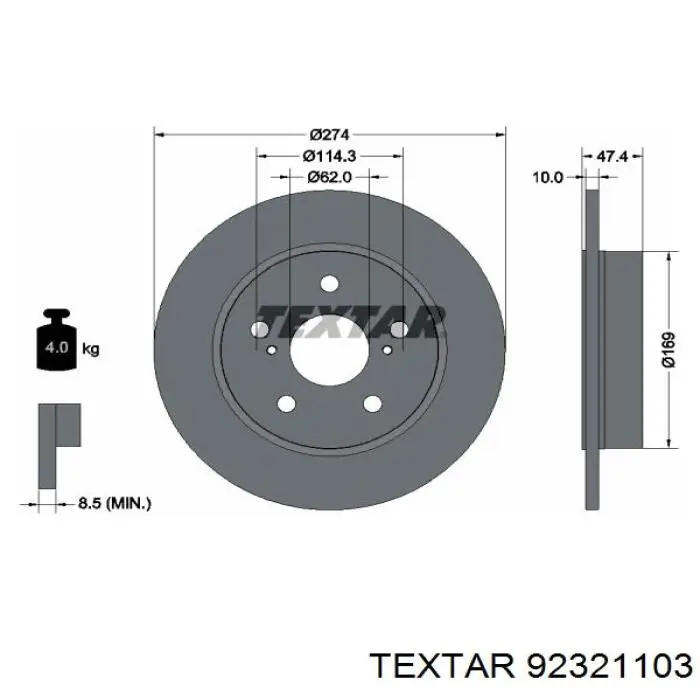 92321103 Textar Disco do freio traseiro