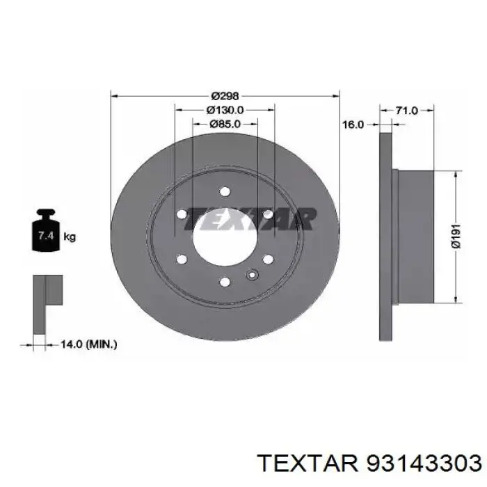 93143303 Textar Disco do freio traseiro