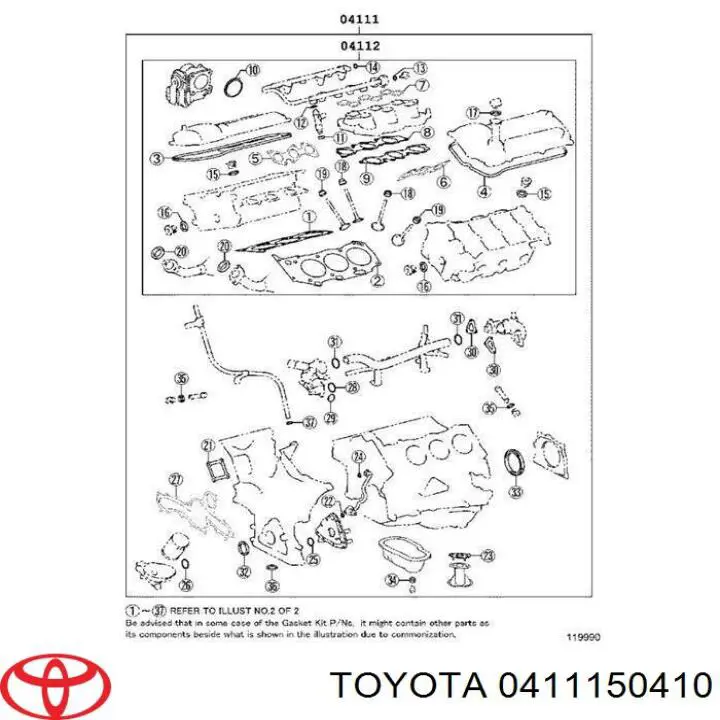 0411150410 Toyota Kit de vedantes de motor completo