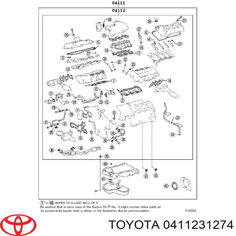 0411231270 Toyota Kit superior de vedantes de motor