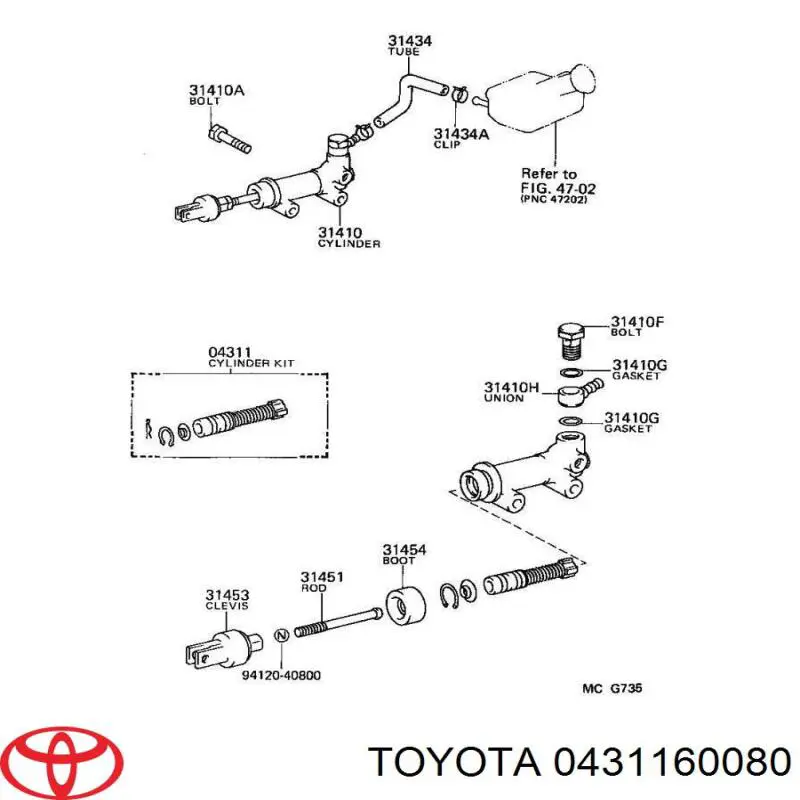 Kit de reparação de cilindro principal de embraiagem Toyota 0431160080 preço, a partir de 56,80 USD