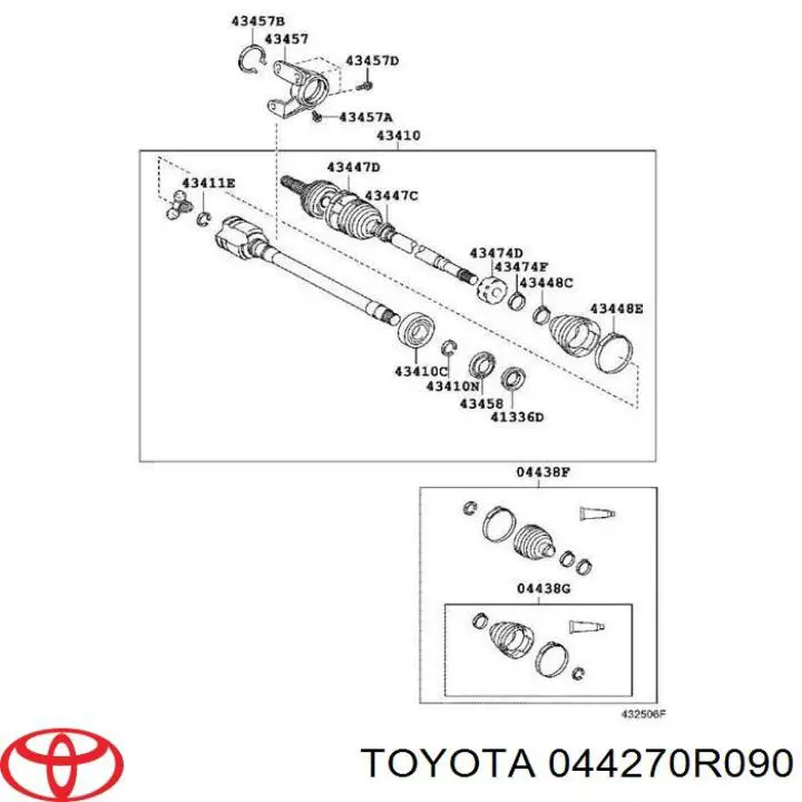 Compre 044270R090 Toyota Bota de proteção interna de junta homocinética do semieixo dianteiro