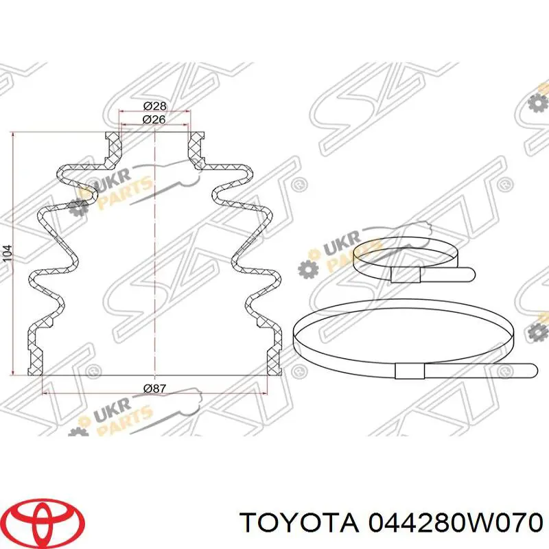 044280W070 Toyota Bota de proteção externa direita de junta homocinética