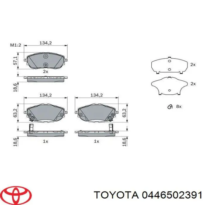 Sapatas do freio dianteiras de disco Toyota 0446502391 preço, a partir de 46,53 USD