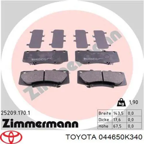 Sapatas do freio dianteiras de disco Toyota 044650K340 preço, a partir de 36,51 USD