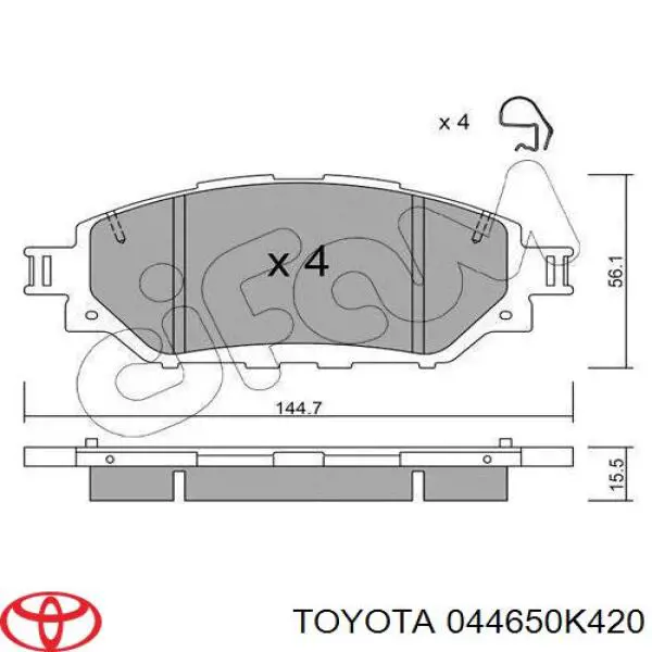 044650K420 Toyota Sapatas do freio dianteiras de disco