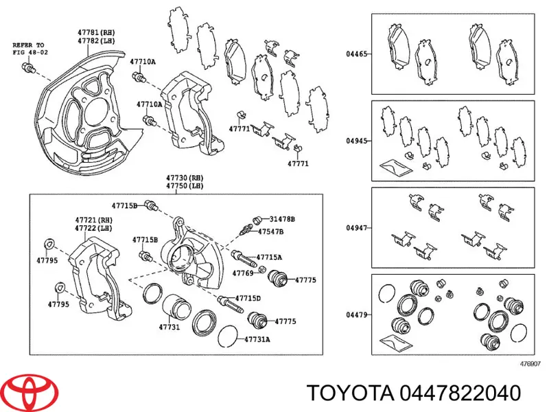 0447822040 Toyota Kit de reparação de suporte do freio dianteiro
