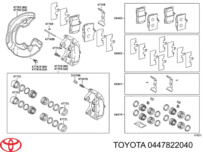 Kit de reparação de suporte do freio dianteiro Toyota 0447822040 preço, a partir de 11,37 USD