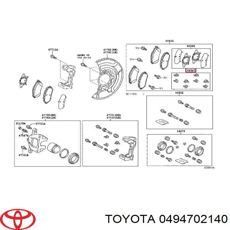 0494702140 Toyota Kit de reparação das sapatas do freio