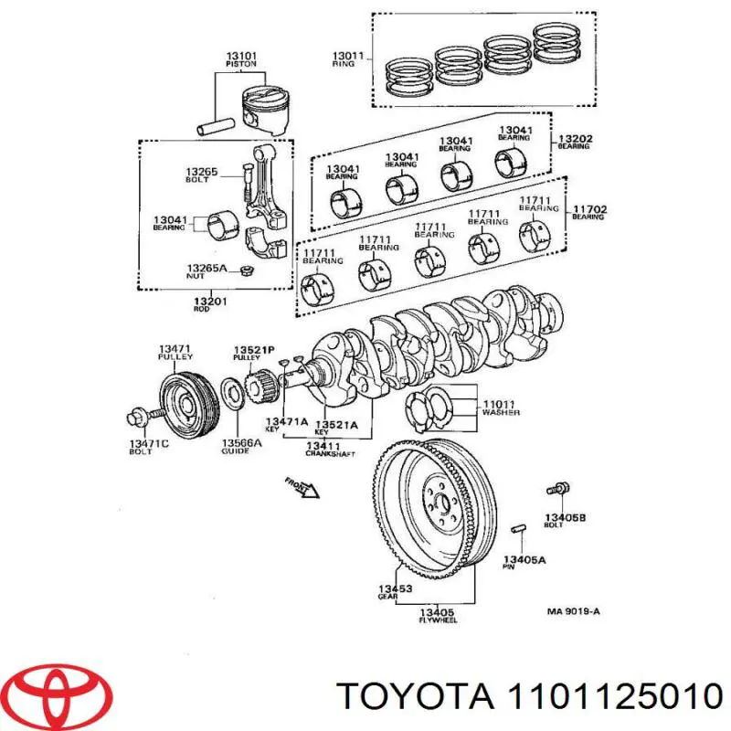 1101125010 Toyota Semianel de suporte (de carreira) de cambota, STD, kit