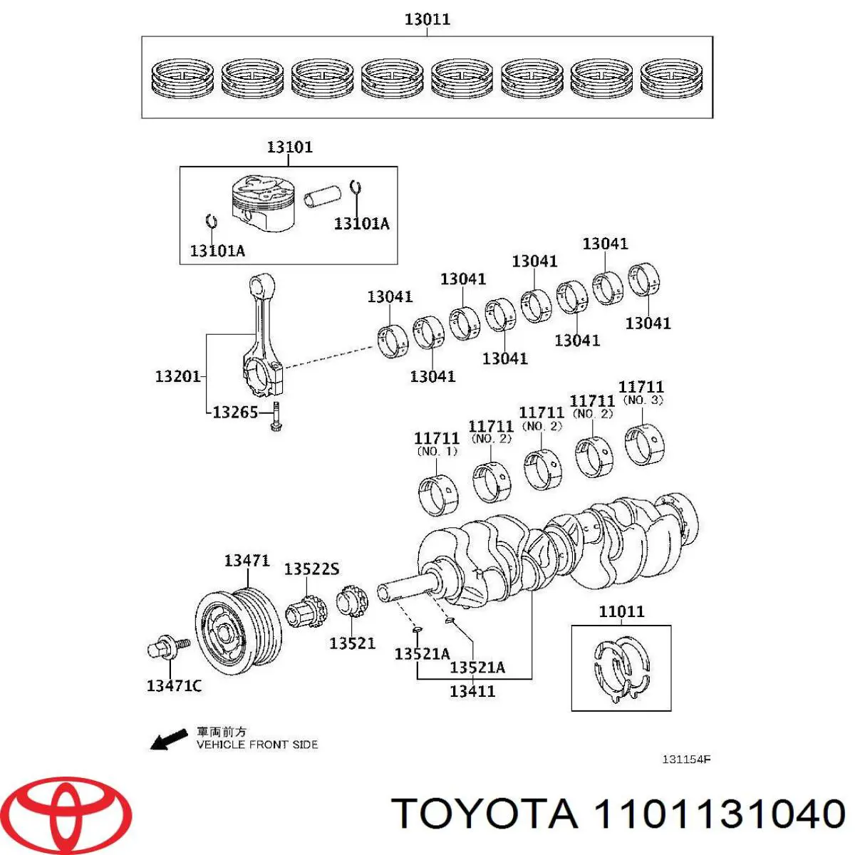 1101131040 Toyota Semianel de suporte (de carreira) de cambota, STD, kit