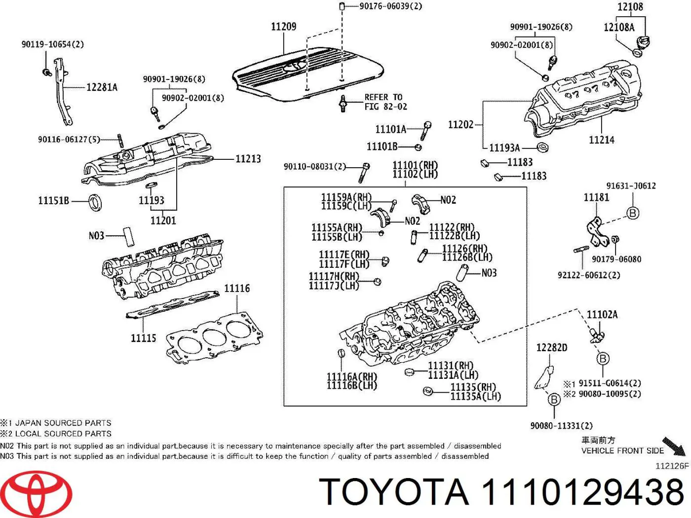 1110129437 Toyota Cabeça de motor (CBC) direita