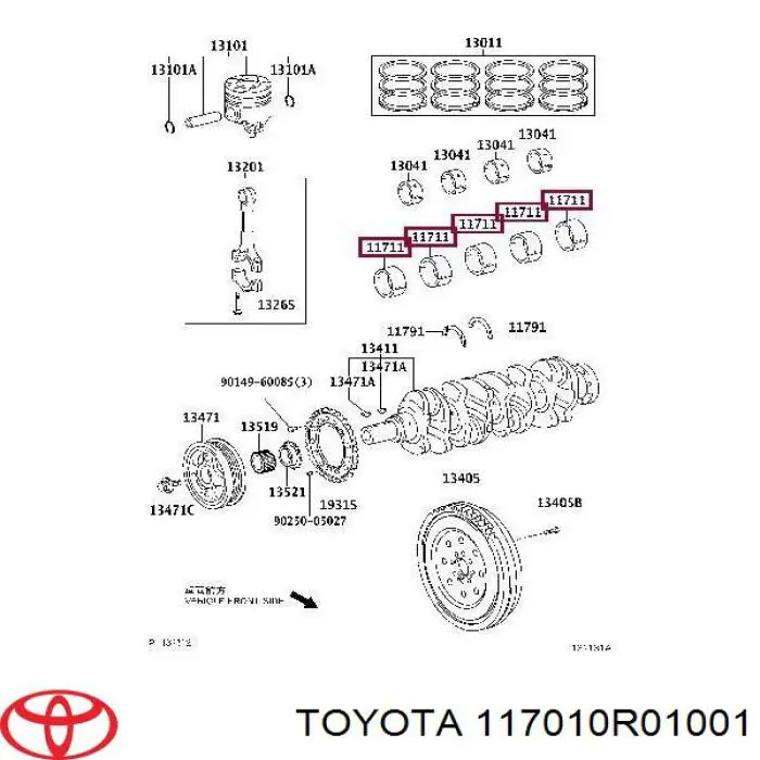 117010R01001 Toyota Folhas inseridas principais de cambota, kit, padrão (STD)