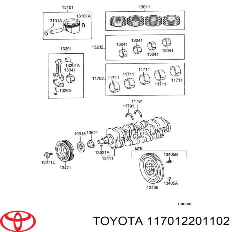 117012201002 Toyota Folhas inseridas principais de cambota, kit, padrão (STD)