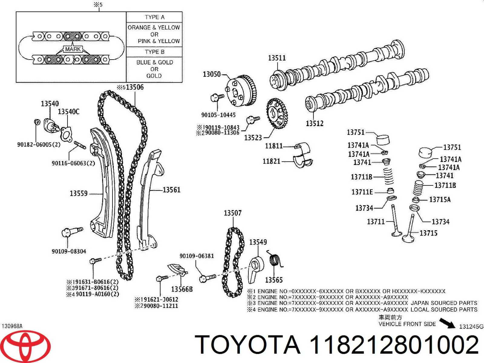 118212801002 Toyota Folha inserida da árvore distribuidora para uma ponta do eixo, padrão