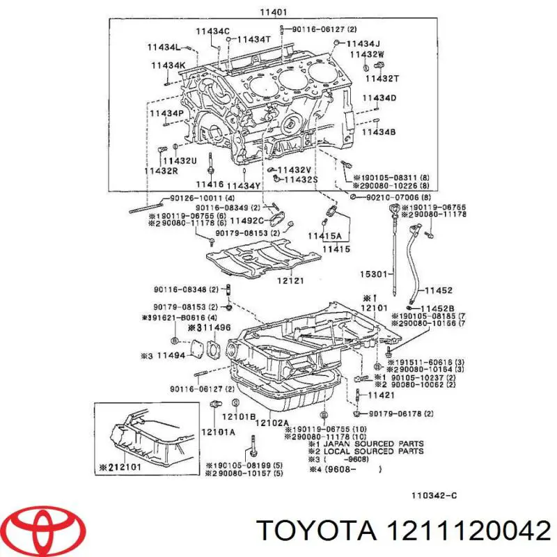 1211120042 Toyota Panela de óleo de cárter do motor