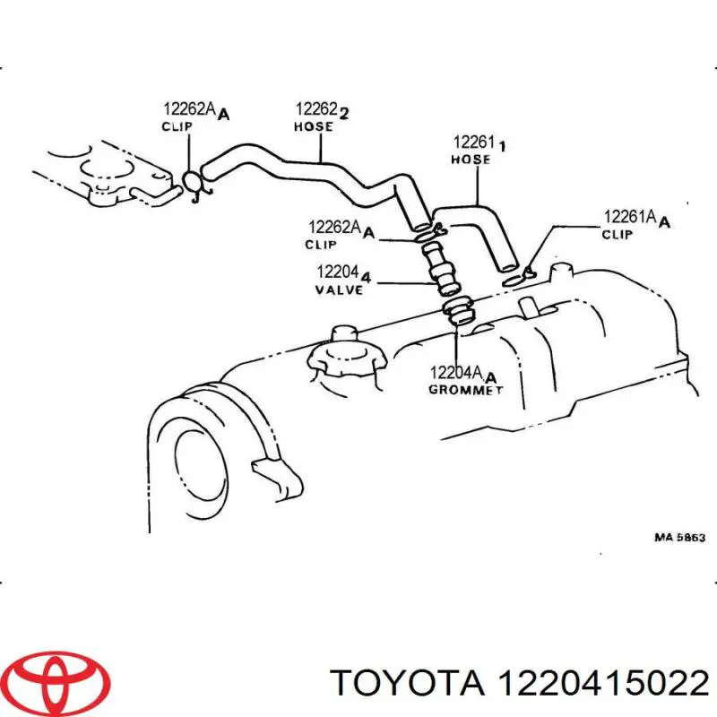 1220415022 Toyota Válvula PCV de ventilação dos gases de cárter