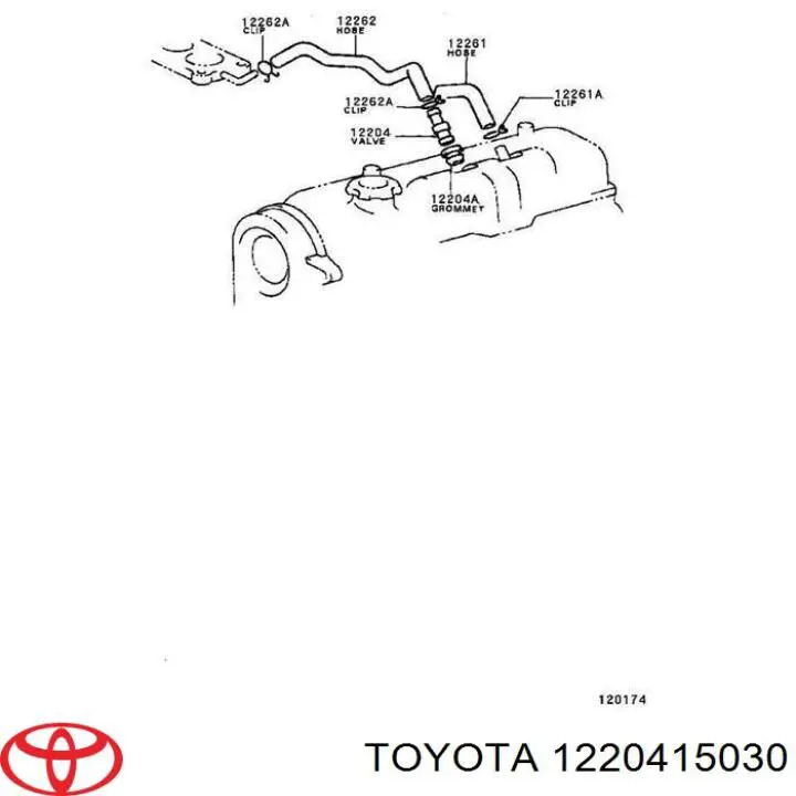 1220415030 Toyota Válvula PCV de ventilação dos gases de cárter
