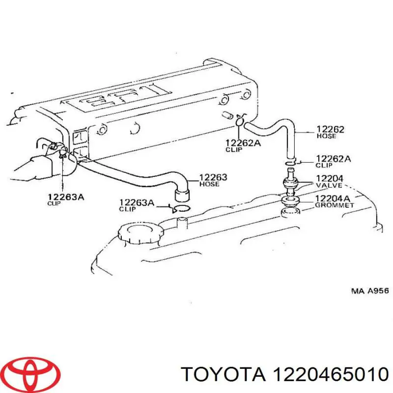 1220465010 Toyota Válvula PCV de ventilação dos gases de cárter