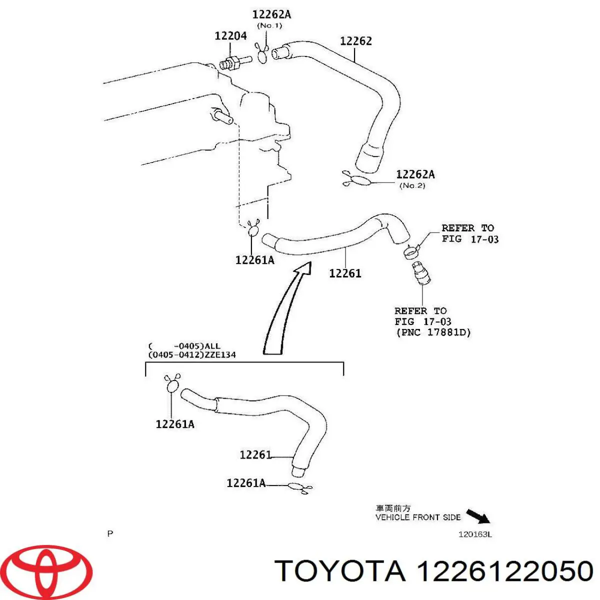 Cano derivado de ventilação de cárter (de separador de óleo) Toyota 1226122050 preço, a partir de 42,35 USD