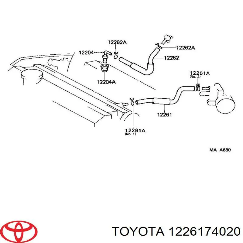 Cano derivado de ventilação de cárter (de separador de óleo) Toyota Camry II V2