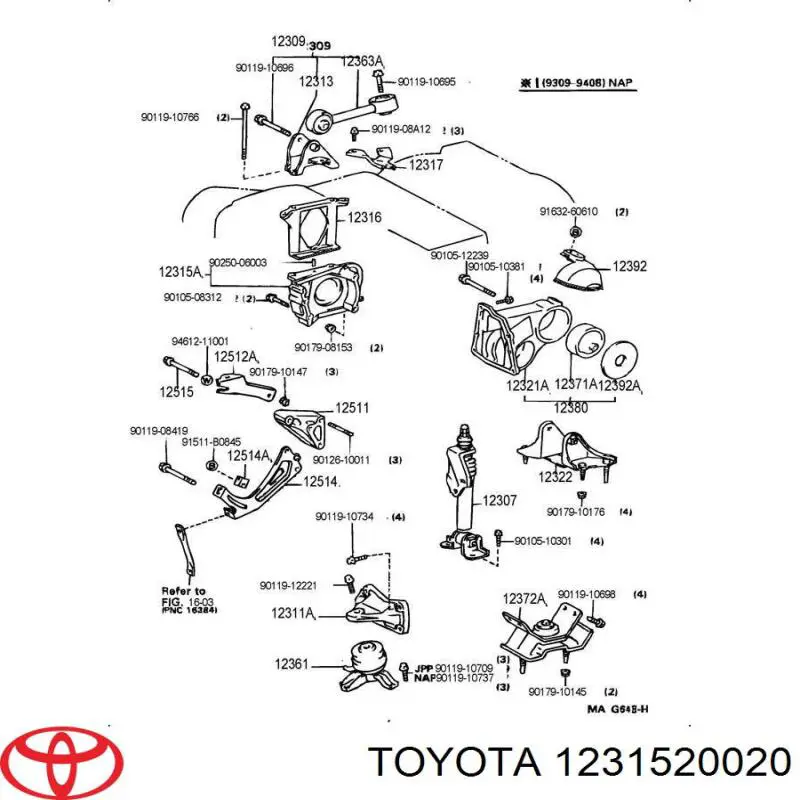 Compre 1231520020 Toyota Consola de coxim (apoio) direita de motor