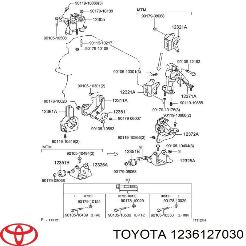 1236127030 Toyota Coxim (suporte) dianteiro de motor