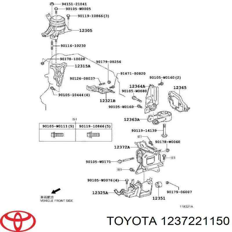 1237221150 Toyota Coxim (suporte) esquerdo de motor