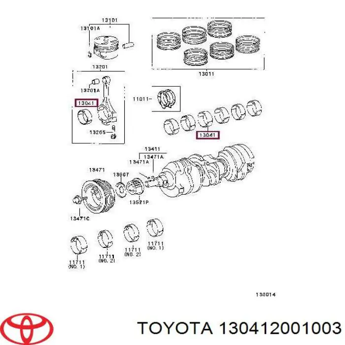 130412001001 Toyota Folhas inseridas principais de cambota, kit, 1ª reparação ( + 0,25)