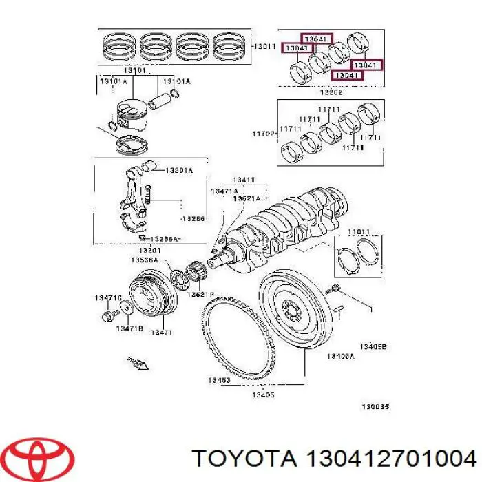 130412701004 Toyota Folhas inseridas principais de cambota, kit, 1ª reparação ( + 0,25)