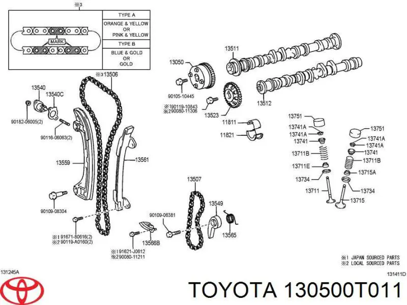 Engrenagem de cadeia de roda dentada da árvore distribuidora de admissão de motor Toyota 130500T011 preço, a partir de 112,31 USD