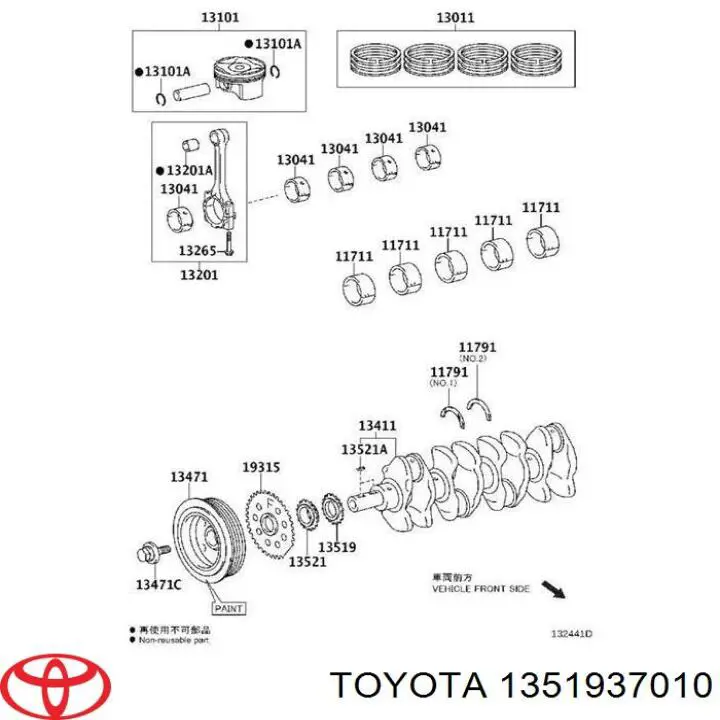 1351937010 Toyota Engrenagem de cadeia da roda dentada de acionamento de cambota de motor