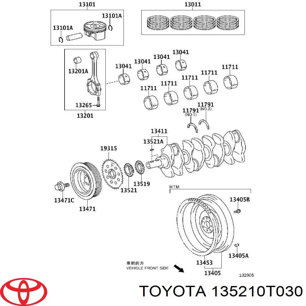 135210T030 Toyota Engrenagem de cadeia da roda dentada de acionamento de cambota de motor