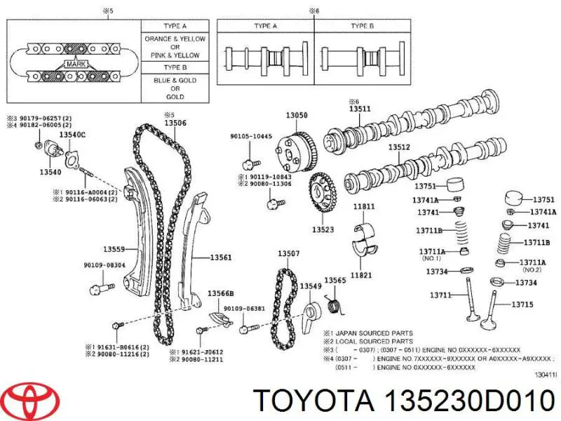 Compre 135230D020 Toyota Engrenagem de cadeia de roda dentada da árvore distribuidora de escape de motor