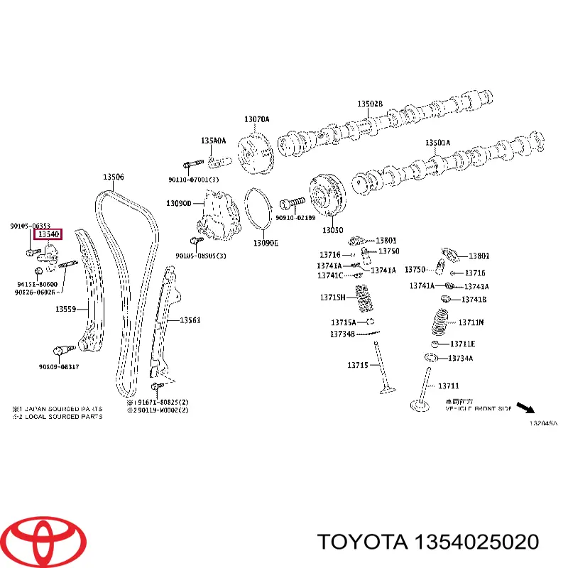 1354025020 Toyota Reguladora de tensão da cadeia do mecanismo de distribuição de gás