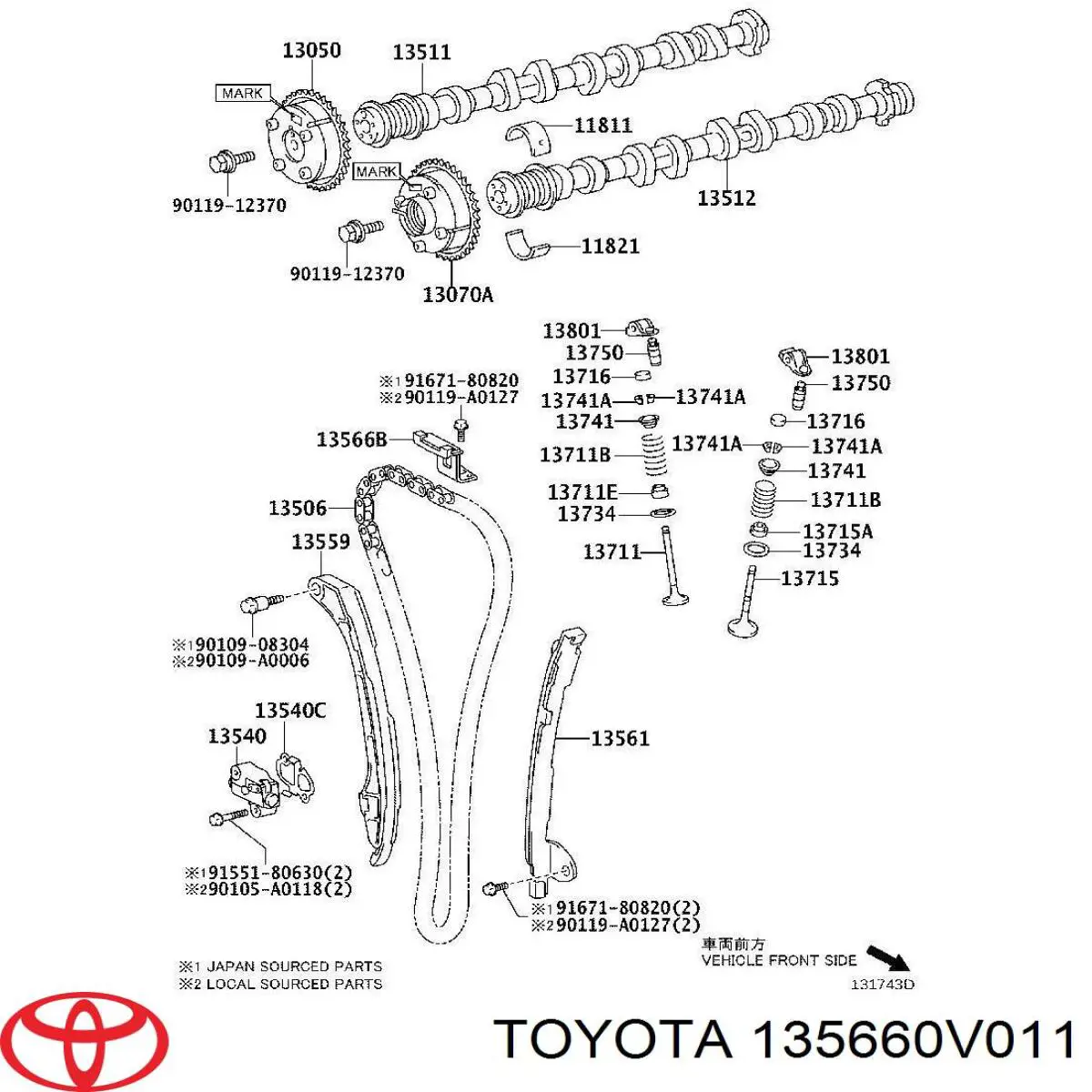 135660V011 Toyota Amortecedor de cadeia do mecanismo de distribuição de gás, superior