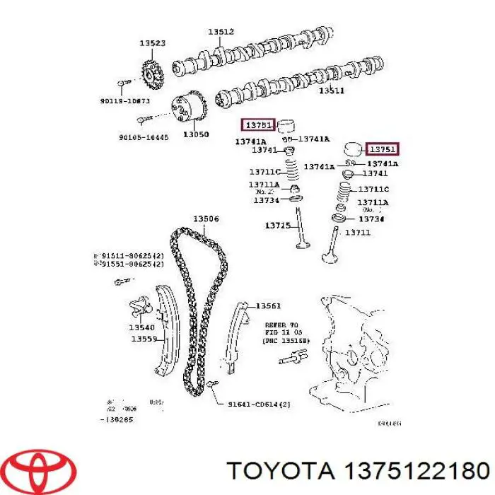 1375122180 Toyota Compensador hidrâulico (empurrador hidrâulico), empurrador de válvulas