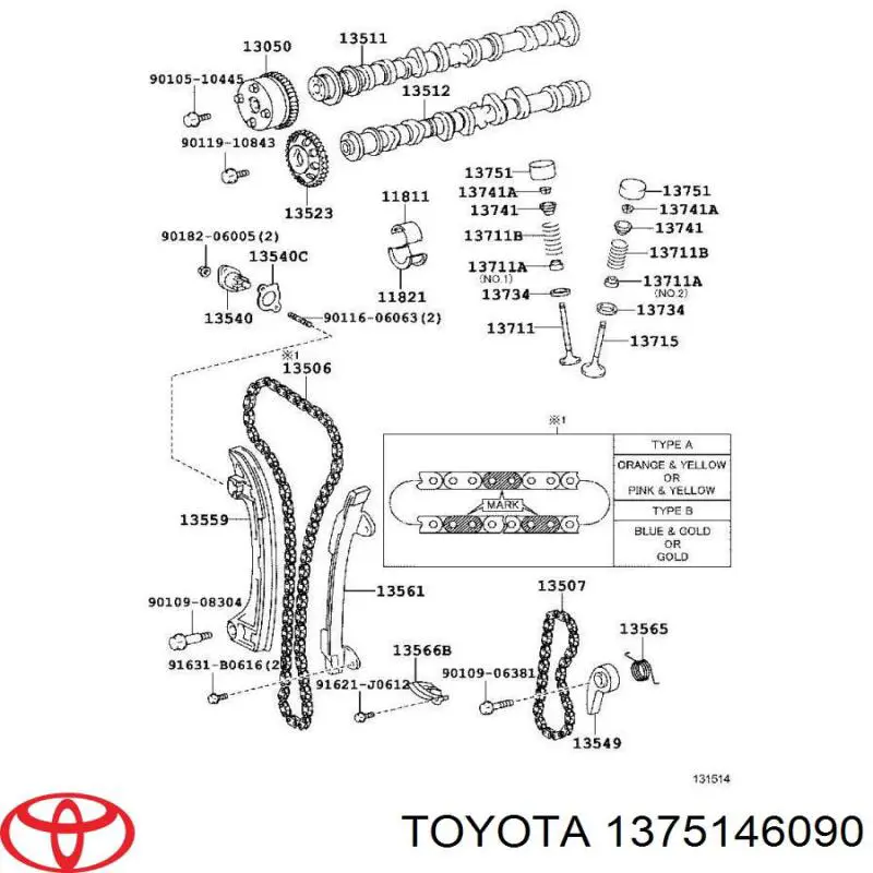1375146090 Toyota Compensador hidrâulico (empurrador hidrâulico), empurrador de válvulas