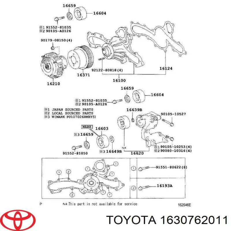 1630762011 Toyota Acoplamento viscoso de ventilador de esfriamento