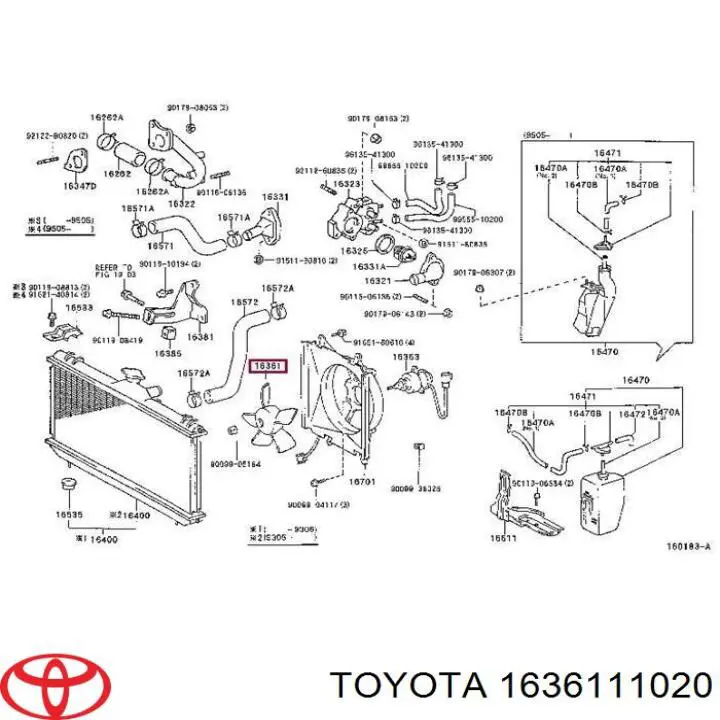 Compre 1636111020 Toyota Ventilador (roda de aletas) do radiador de esfriamento