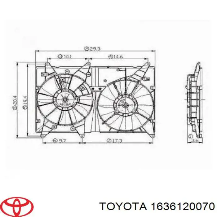 Compre 1636120070 Toyota Ventilador (roda de aletas) do radiador de esfriamento esquerdo