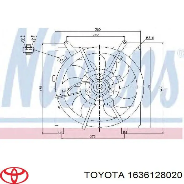 1636128020 Toyota Ventilador (roda de aletas) do radiador de esfriamento esquerdo