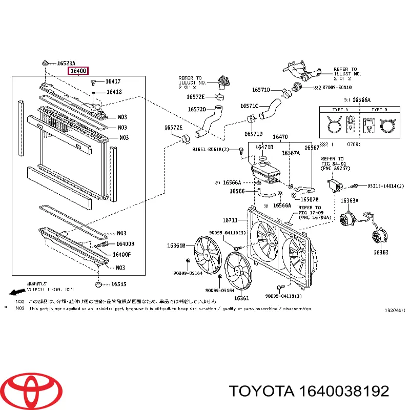 Compre 1640038190 Toyota Radiador de esfriamento de motor