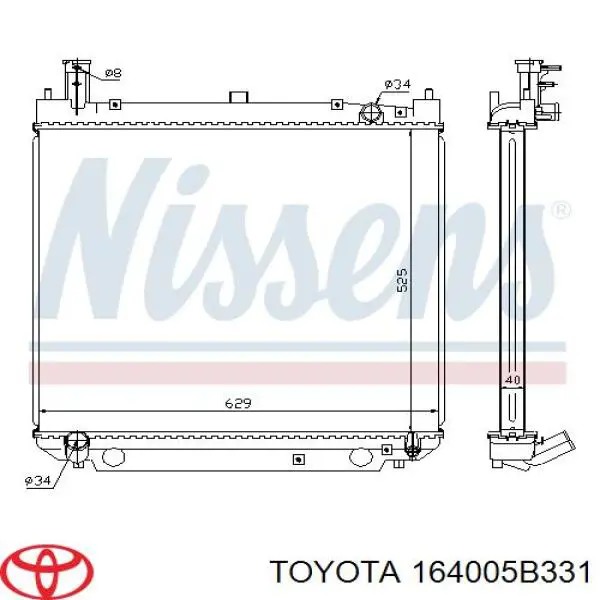 Radiador de esfriamento de motor 164005B331 Toyota