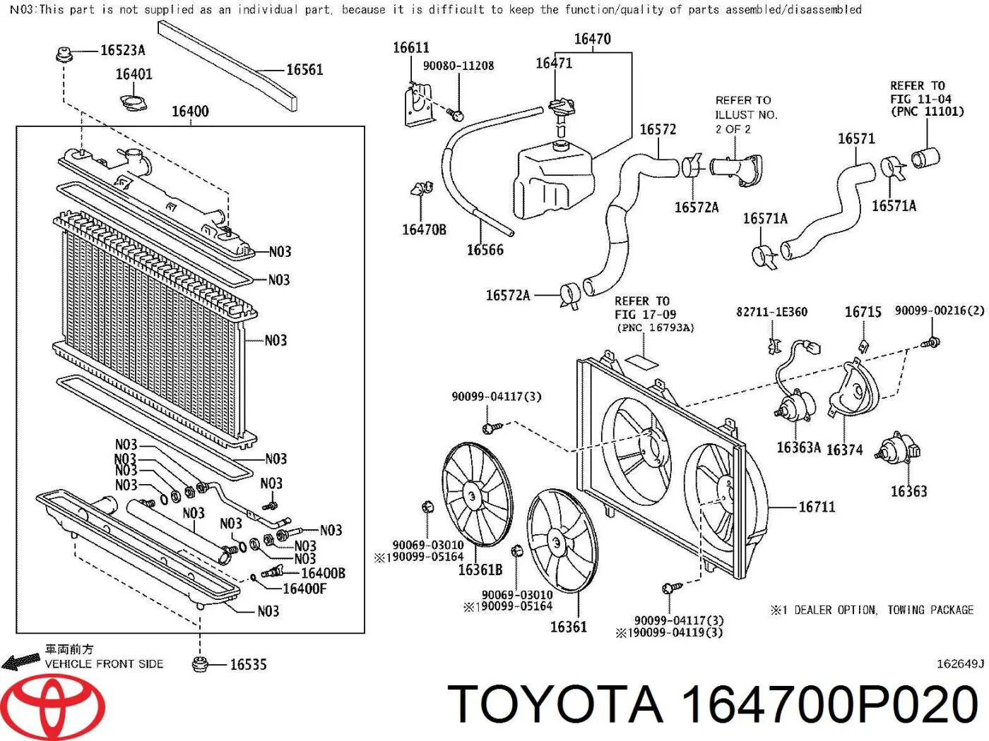 164700P020 Toyota Tanque de expansão do sistema de esfriamento