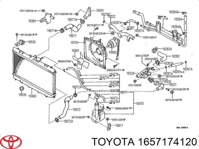 Mangueira (cano derivado) do sistema de esfriamento 1657174120 Toyota