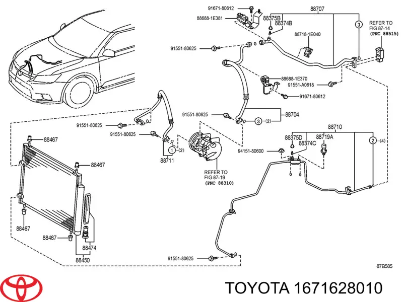 1671628010 Toyota Coxim inferior do radiador de aparelho de ar condicionado