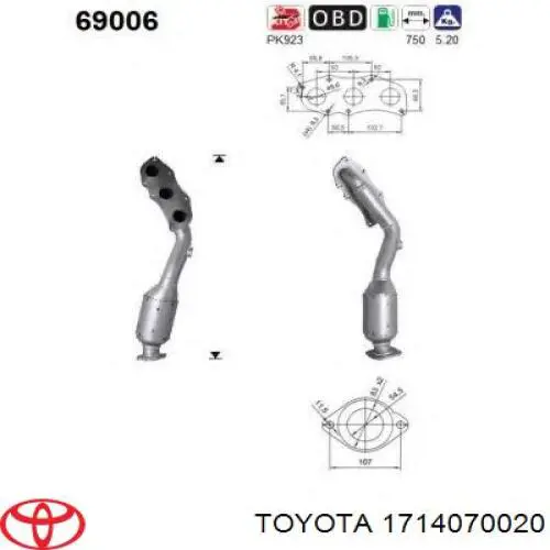 Tubo coletor de escape Toyota 1714070020 preço, a partir de 475,46 USD