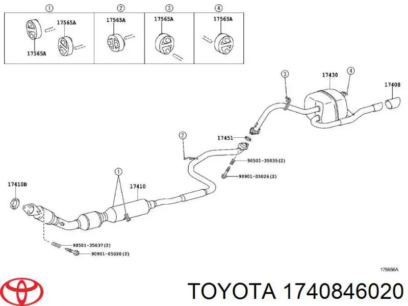 Bocal para o silenciador Toyota 1740846020 preço, a partir de 115,96 USD